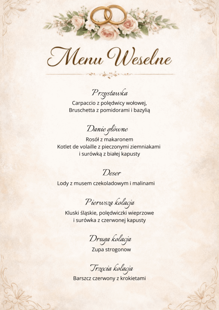Menu weselne